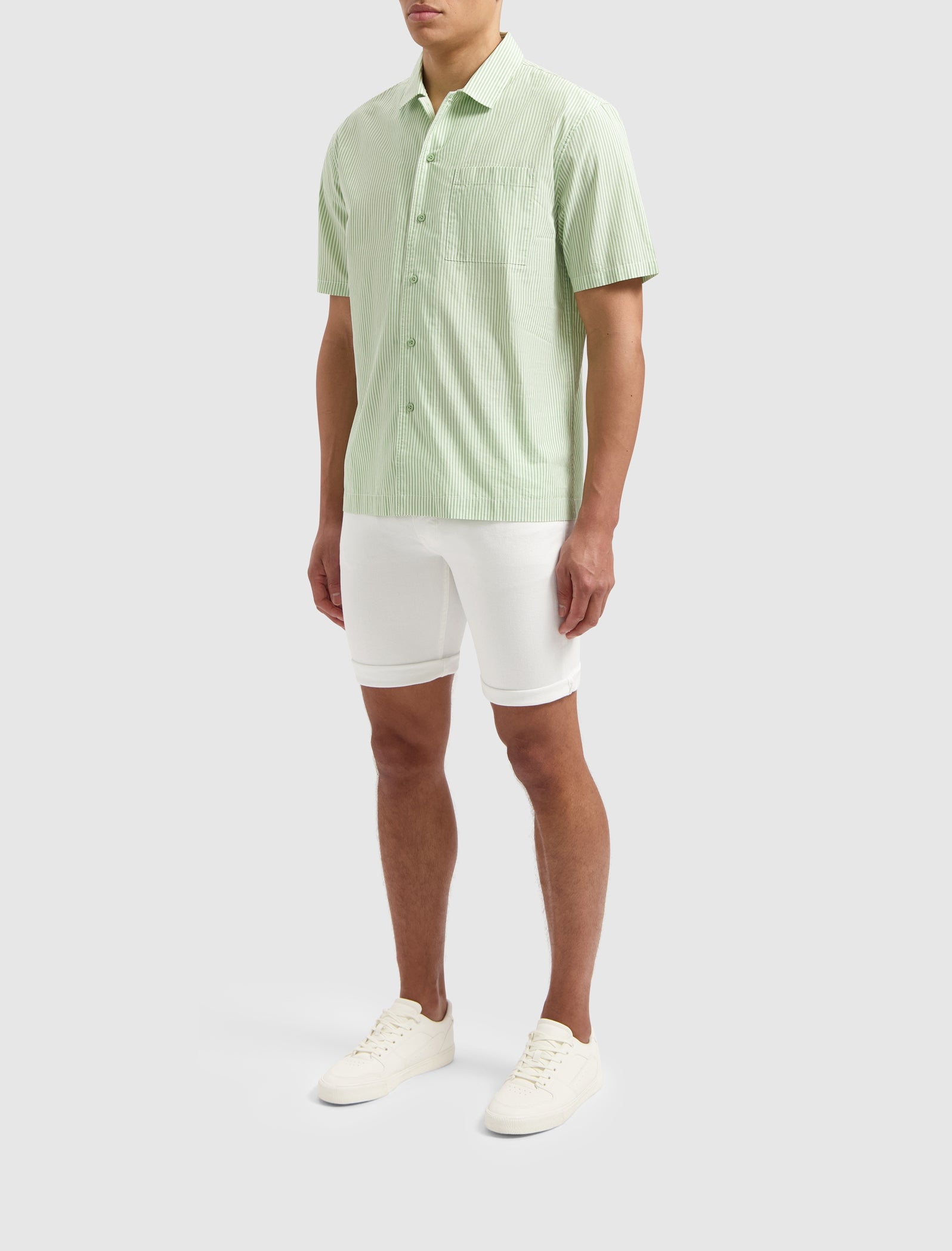 Vertical Striped Shortsleeve Shirt | Green