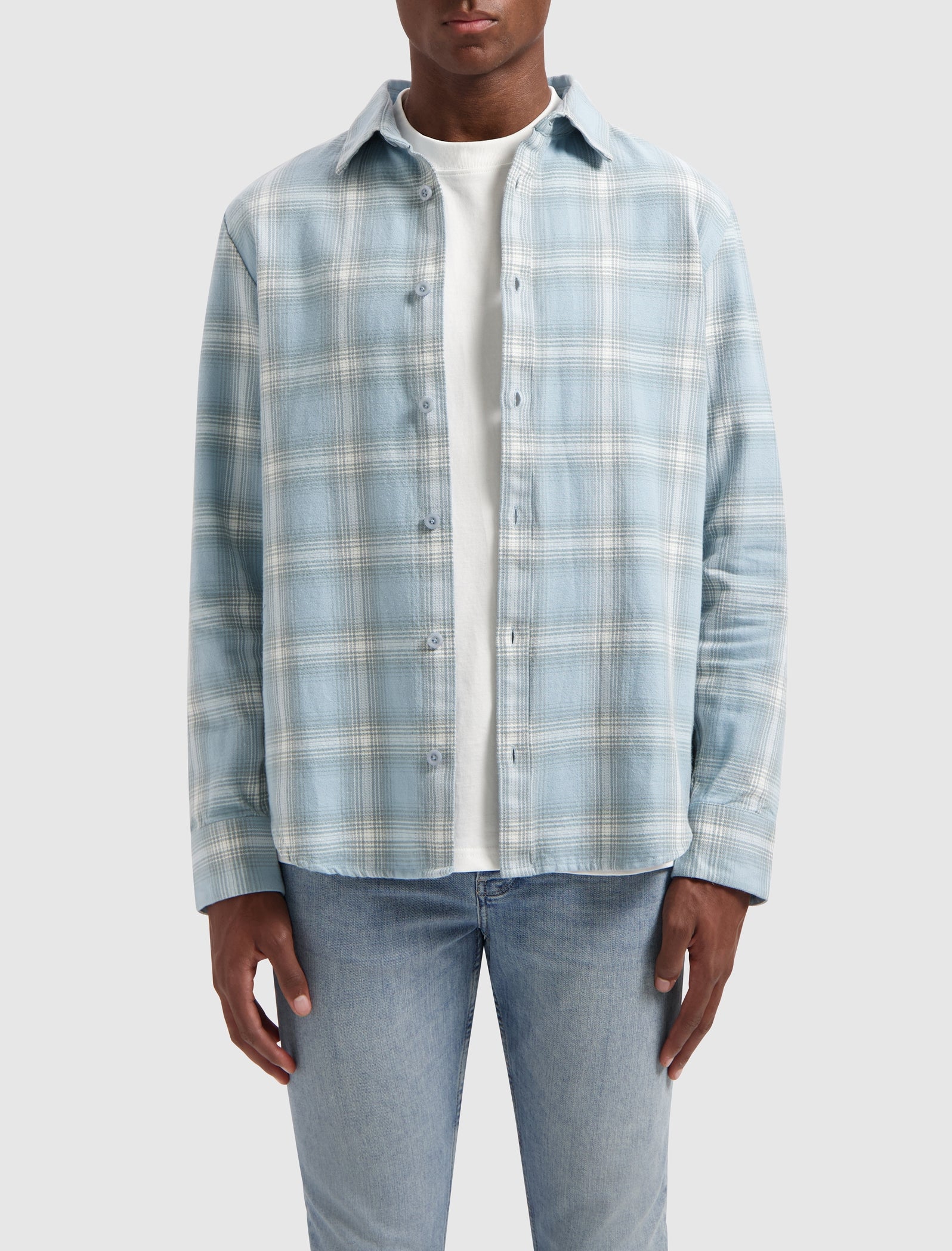 Twill Checked Overshirt | Light Blue