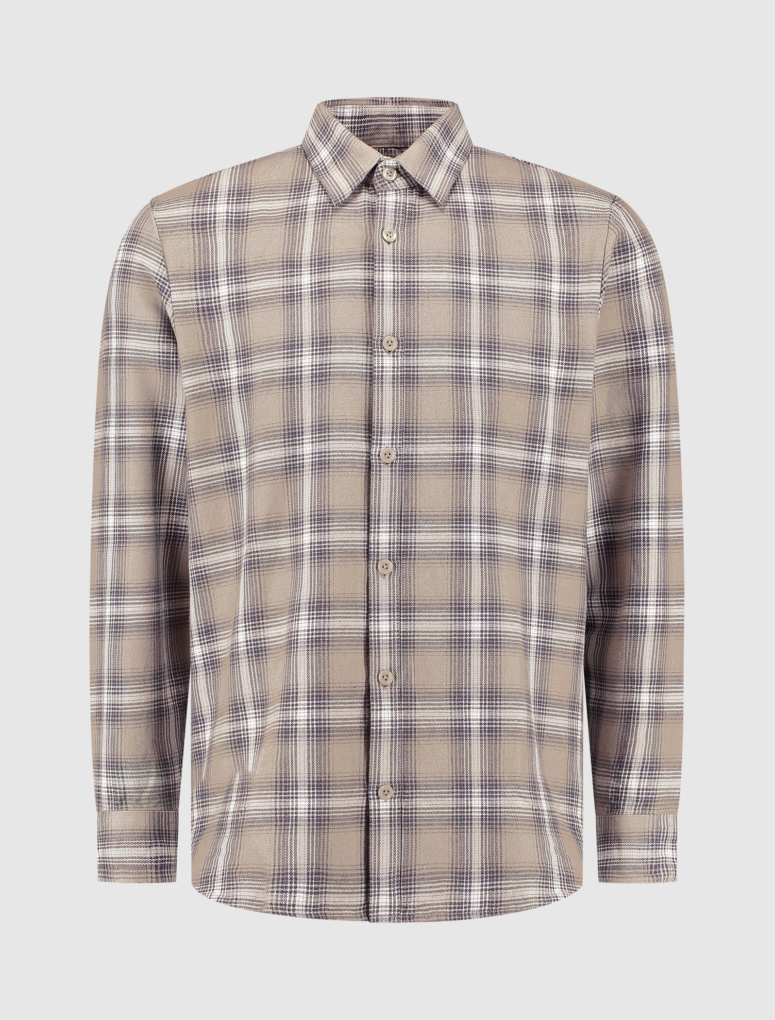 Twill Checked Overshirt | Taupe