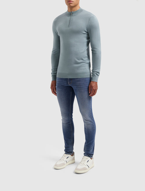 Essential Knitwear Halfzip Sweater | Blue Grey