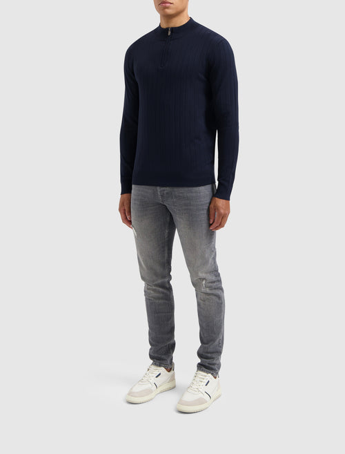 Vertical Striped Halfzip Knitwear | Navy