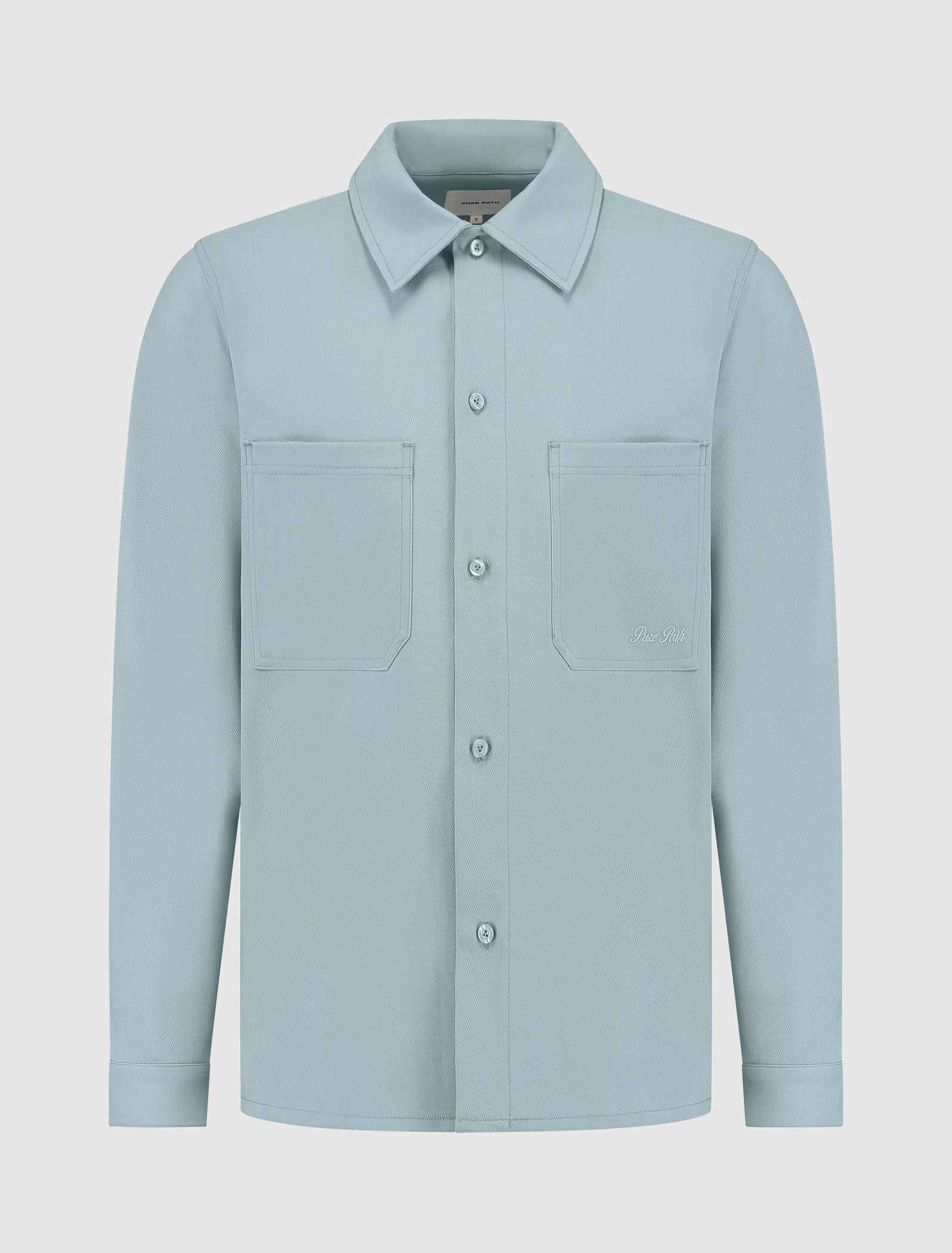 Cursive Embroidery Shirt | Blue Grey