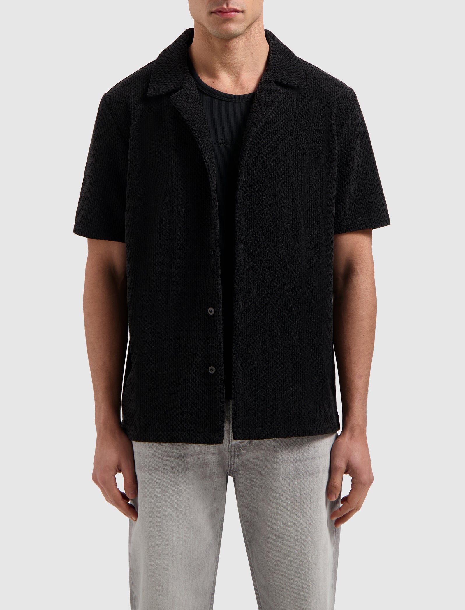 Short Sleeve Honeycomb Shirt | Black