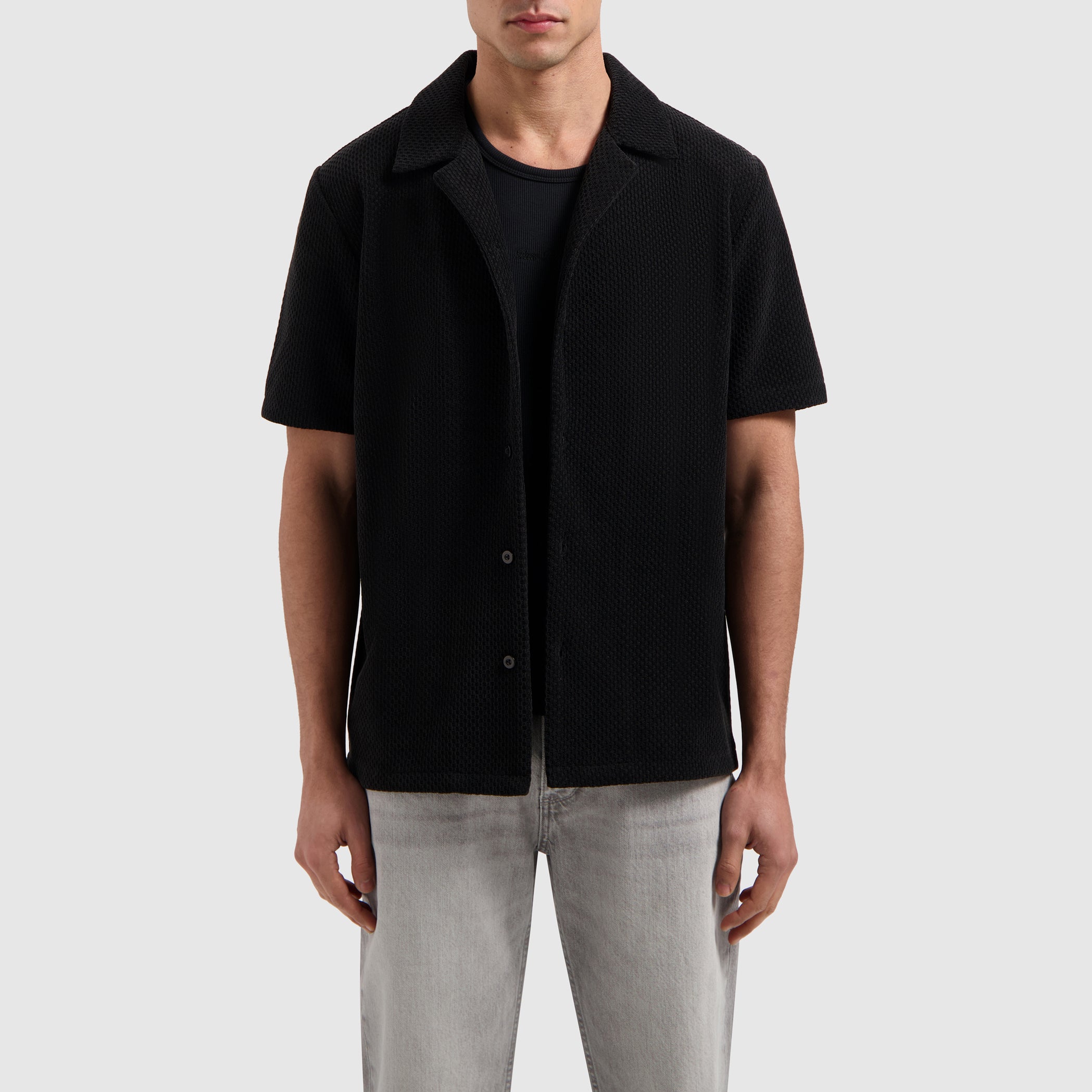 Short Sleeve Honeycomb Shirt | Black