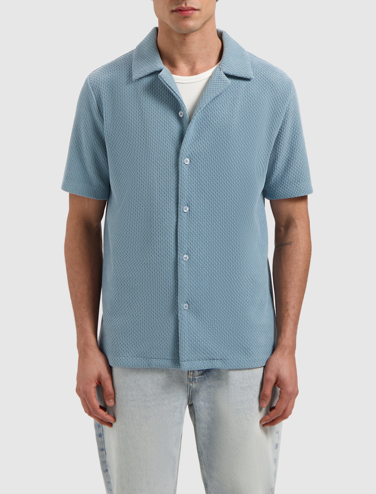 Short Sleeve Honeycomb Shirt | Blue Grey