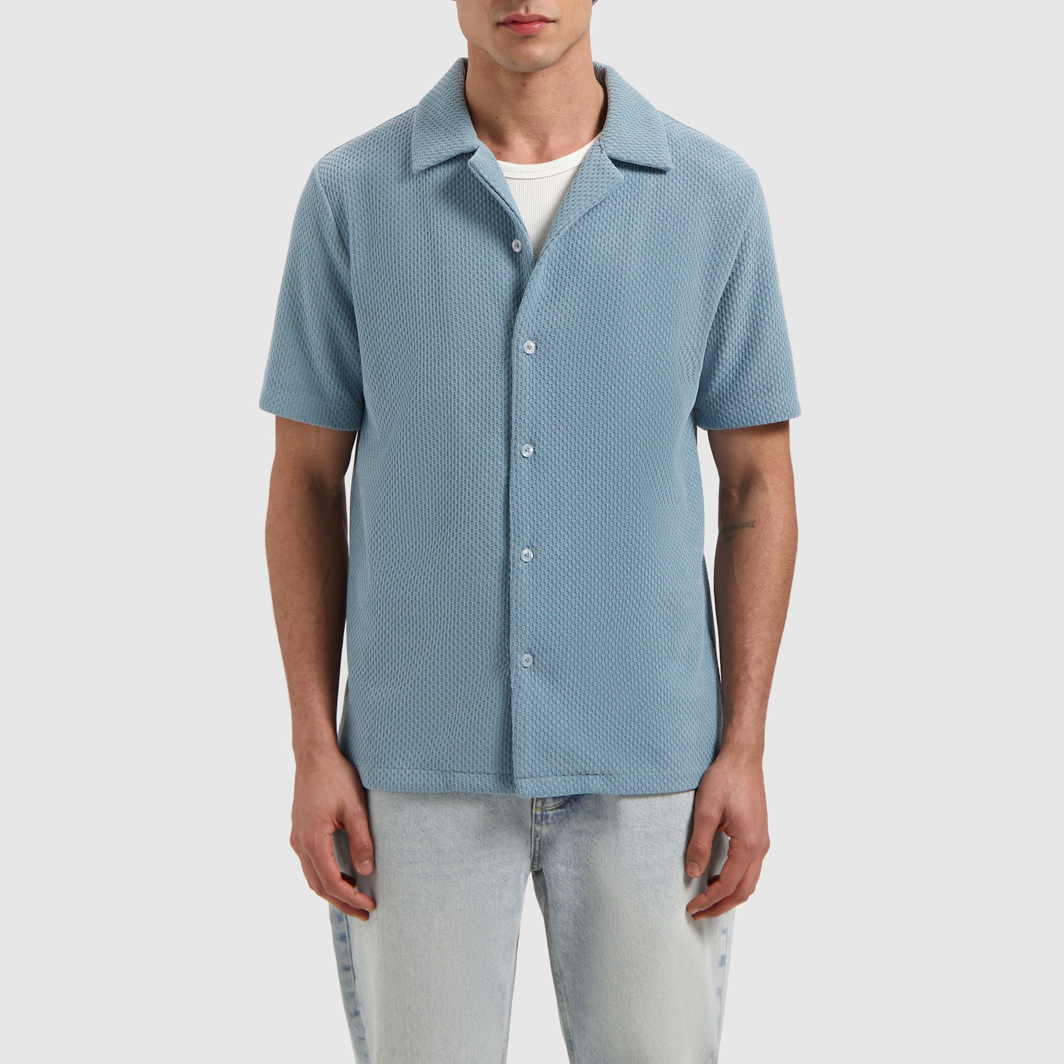 Short Sleeve Honeycomb Shirt | Blue Grey