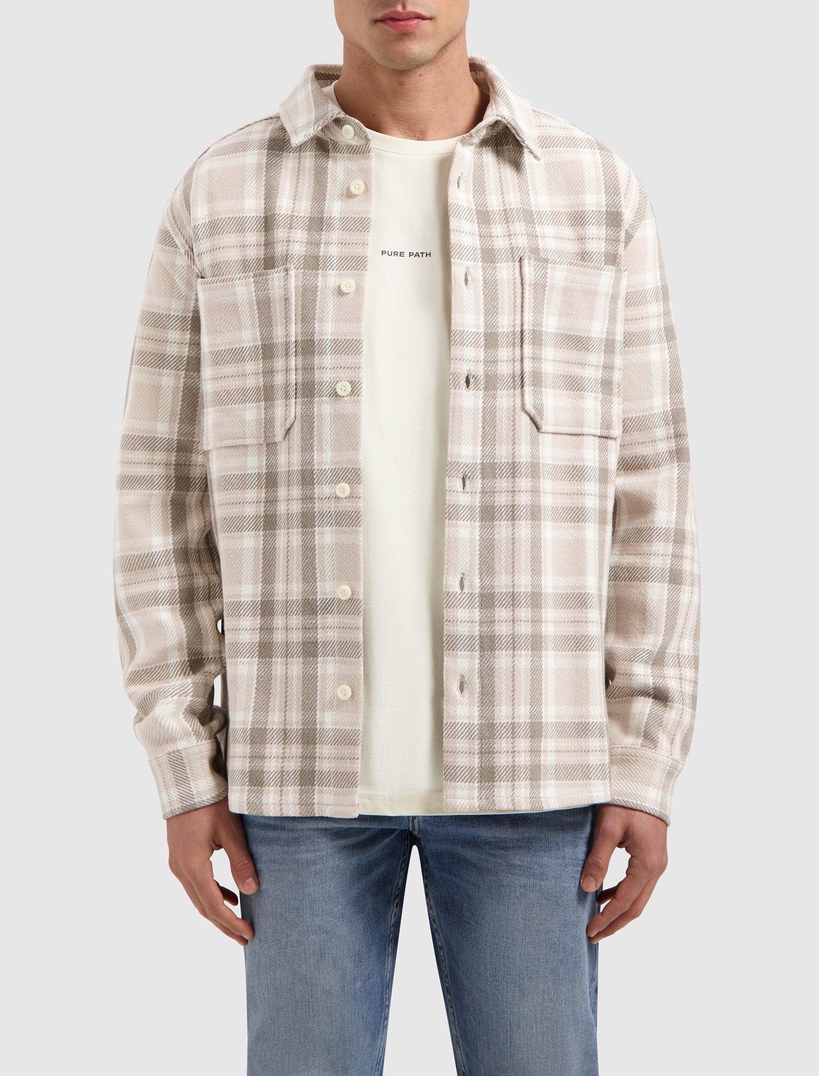 Heavy Twill Checked Shirt | Sand