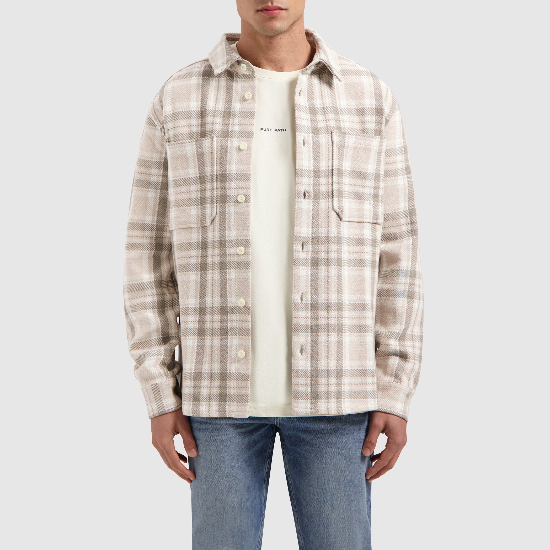 Heavy Twill Checked Shirt | Sand