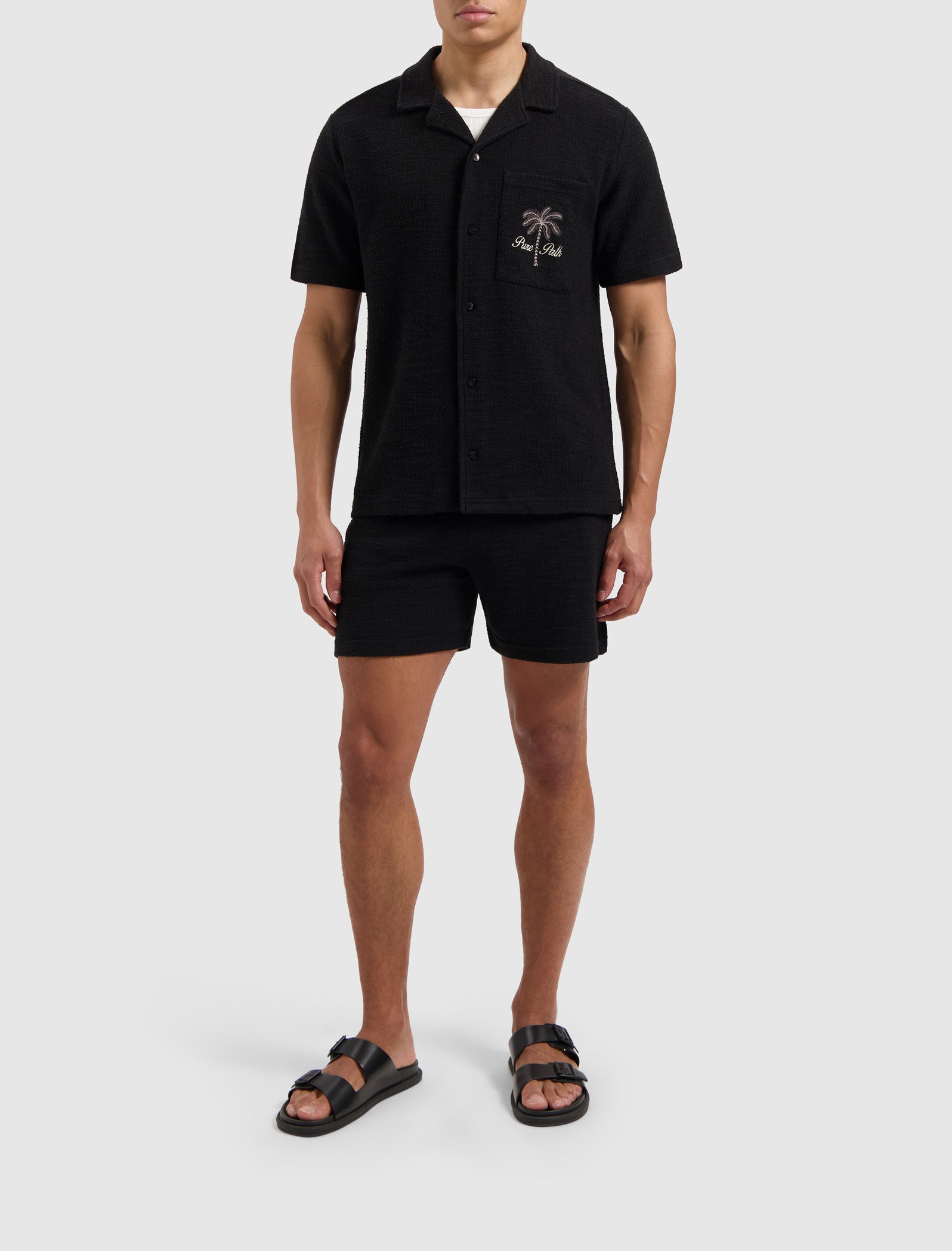 Short Sleeve Bouclé  Palm Shirt | Black