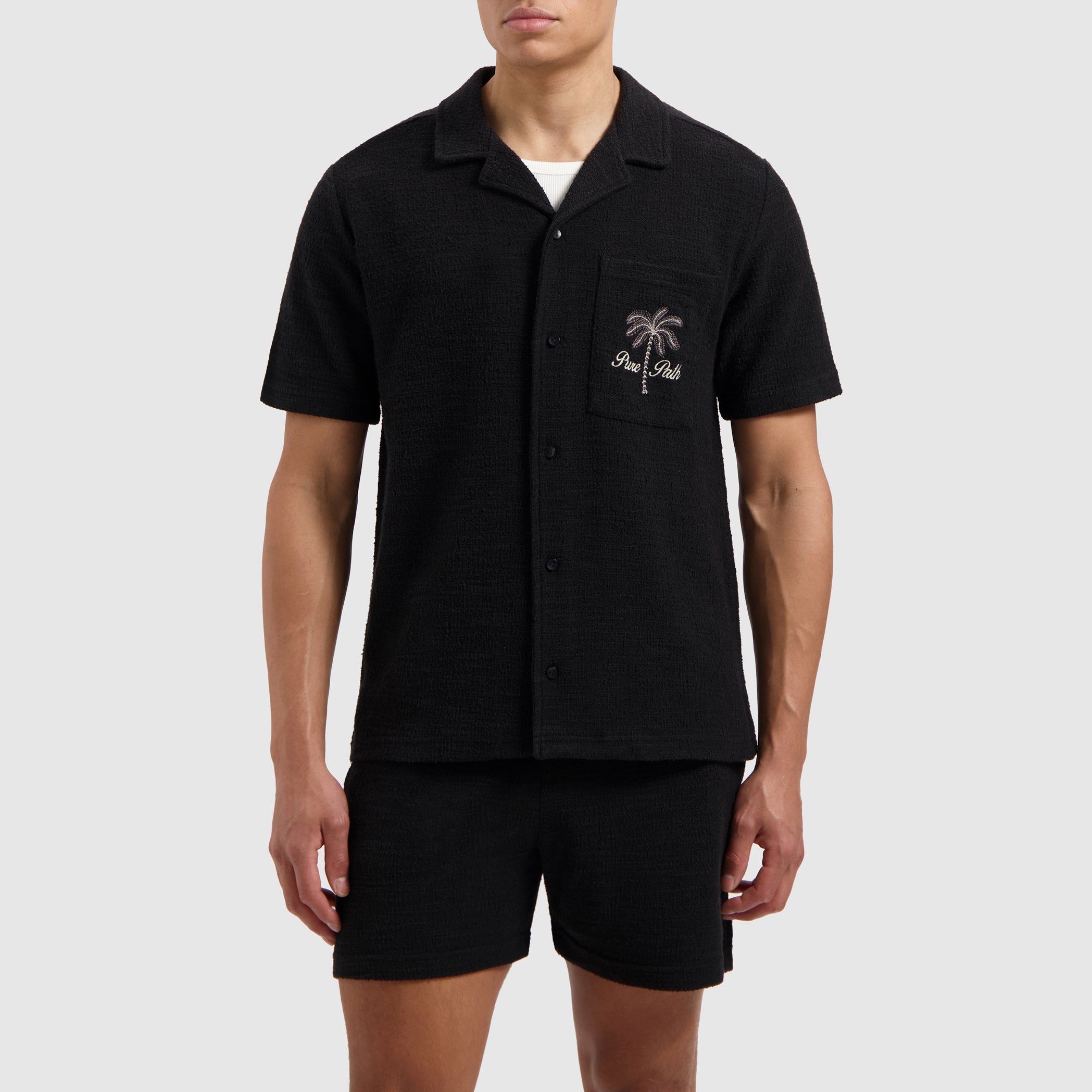 Short Sleeve Bouclé  Palm Shirt | Black