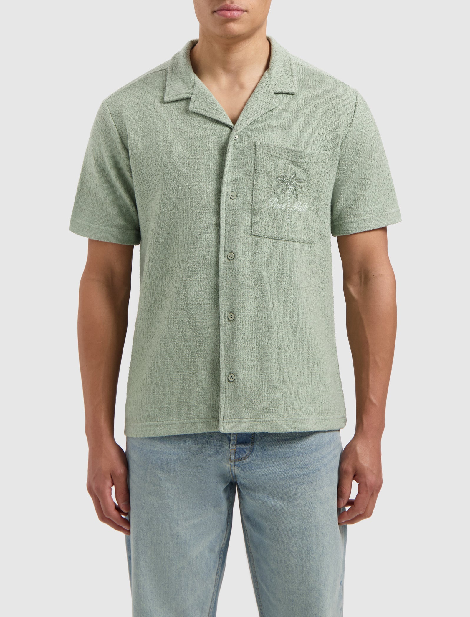 Short Sleeve Bouclé  Palm Shirt | Army Green