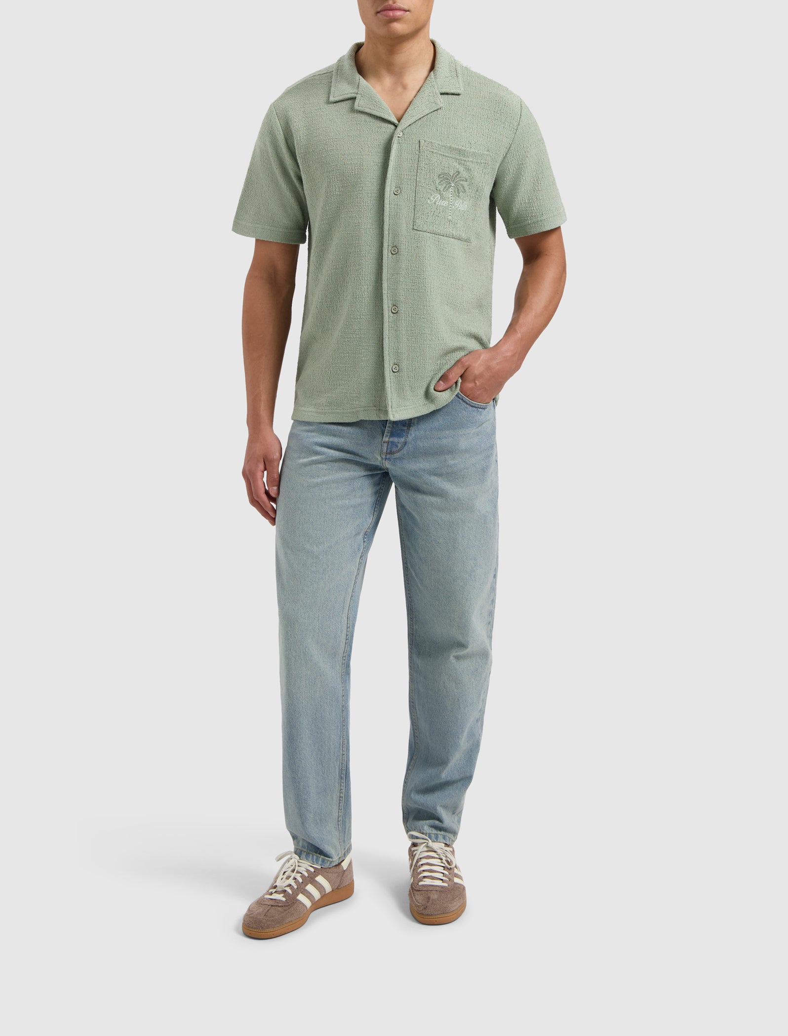 Short Sleeve Bouclé  Palm Shirt | Army Green