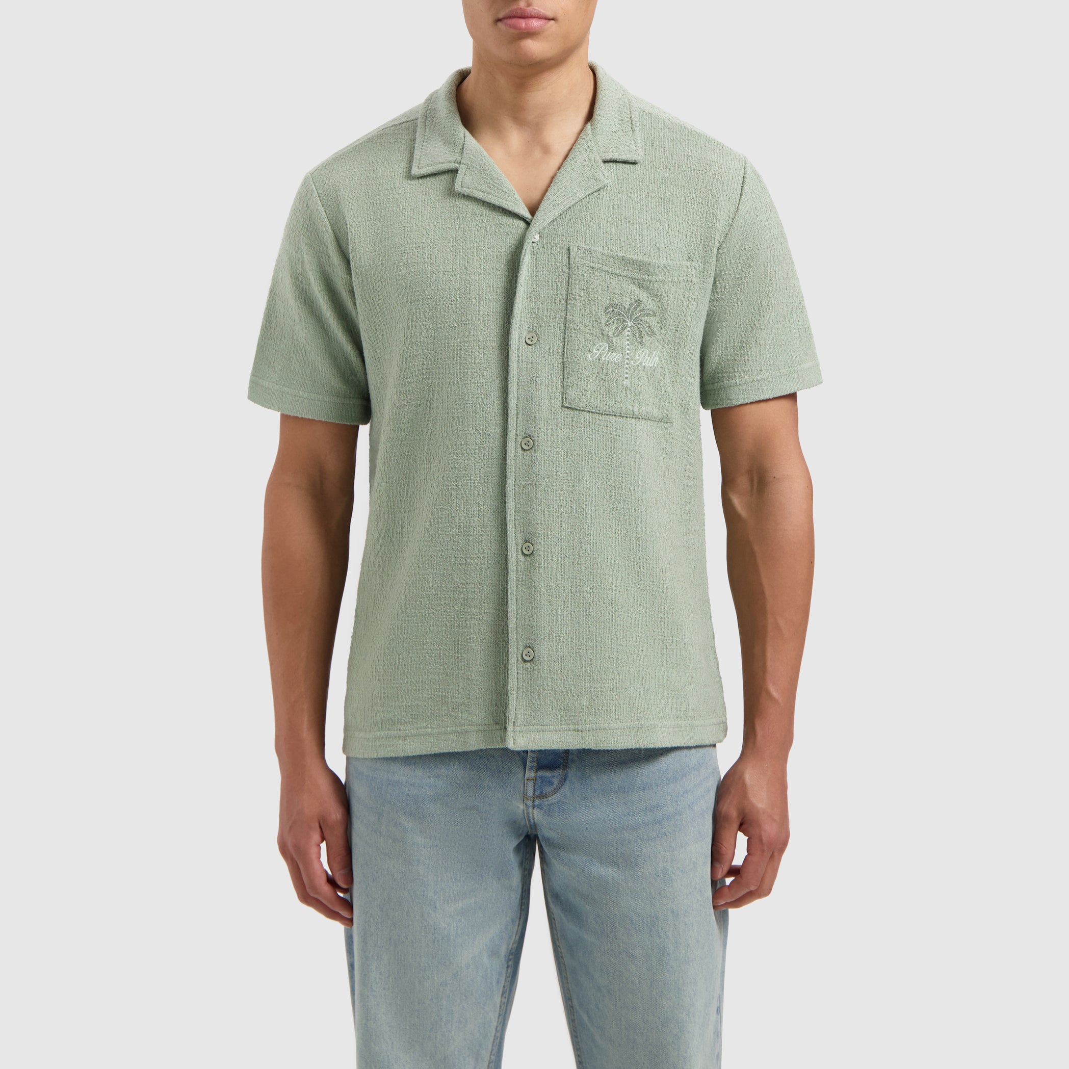 Short Sleeve Bouclé  Palm Shirt | Army Green