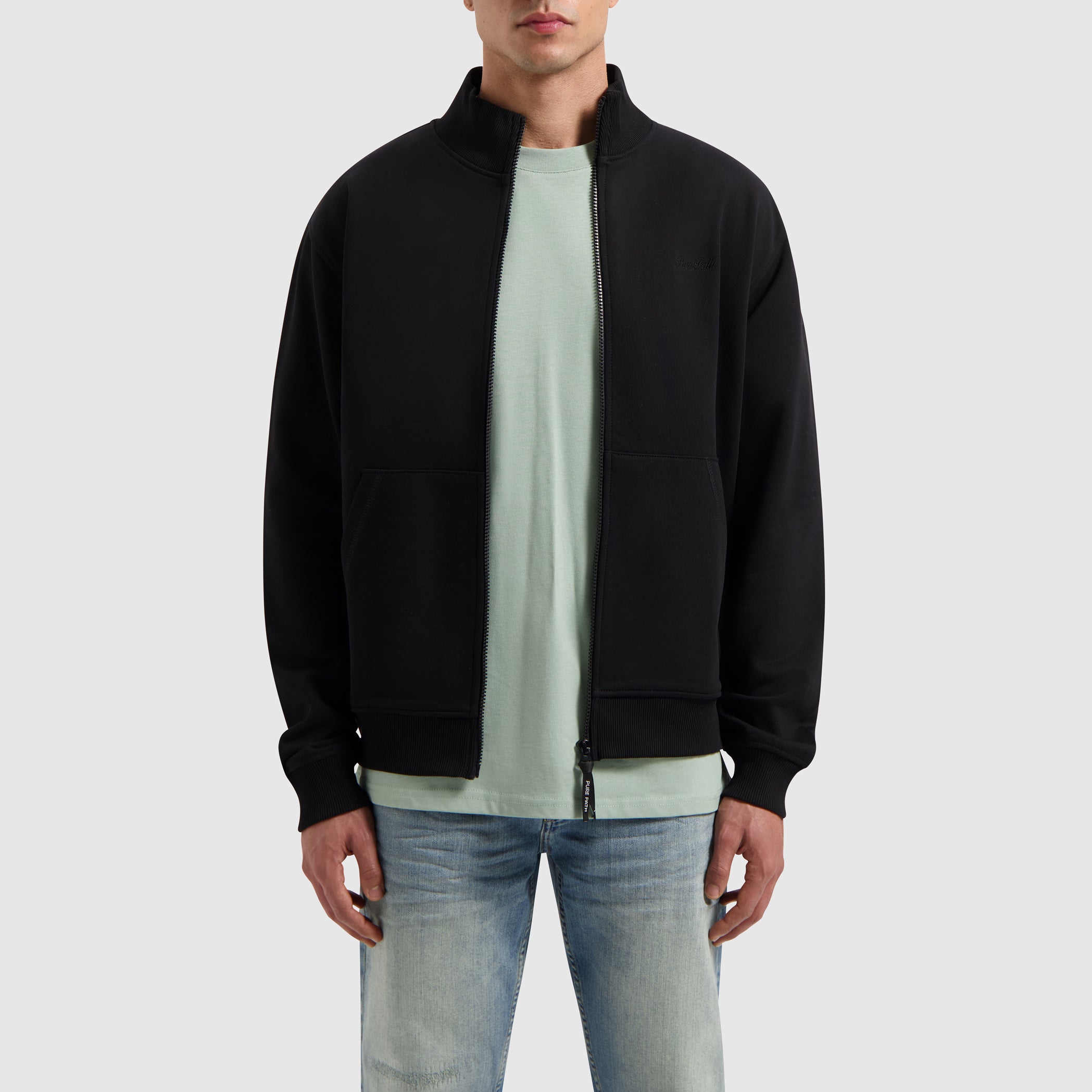 Stand-Up Collar Zip Sweater | Black