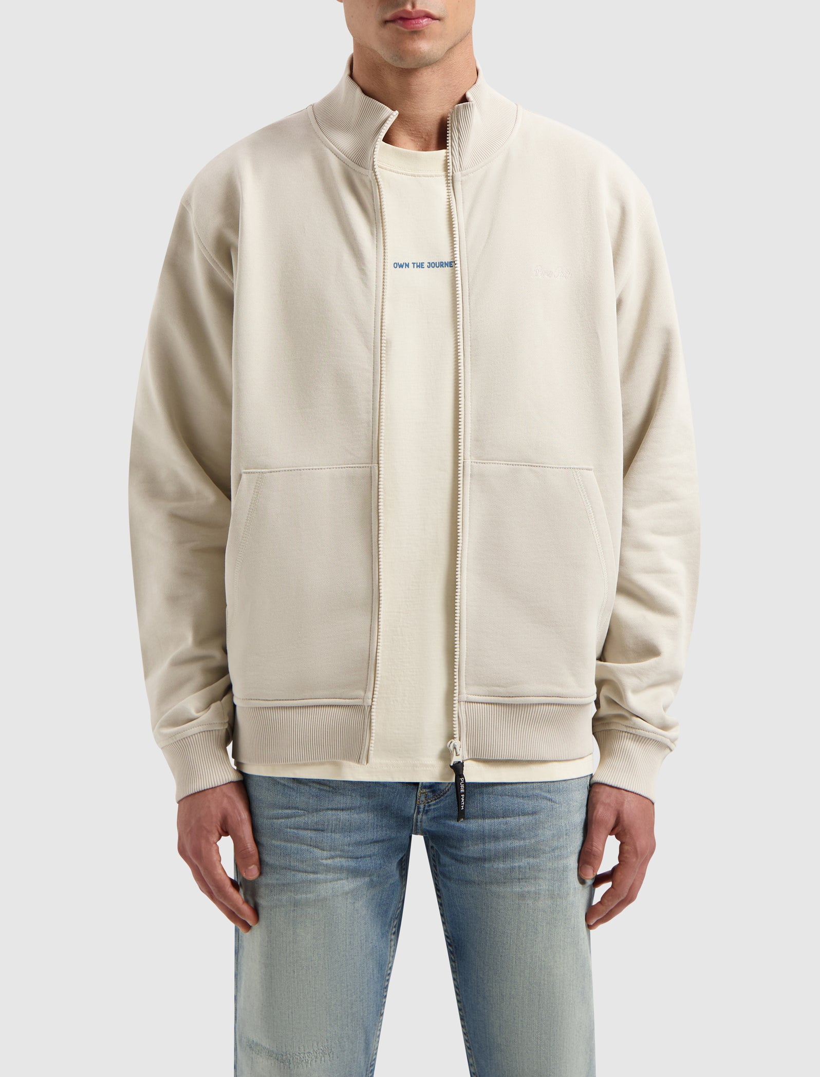 Stand-Up Collar Zip Sweater | Sand