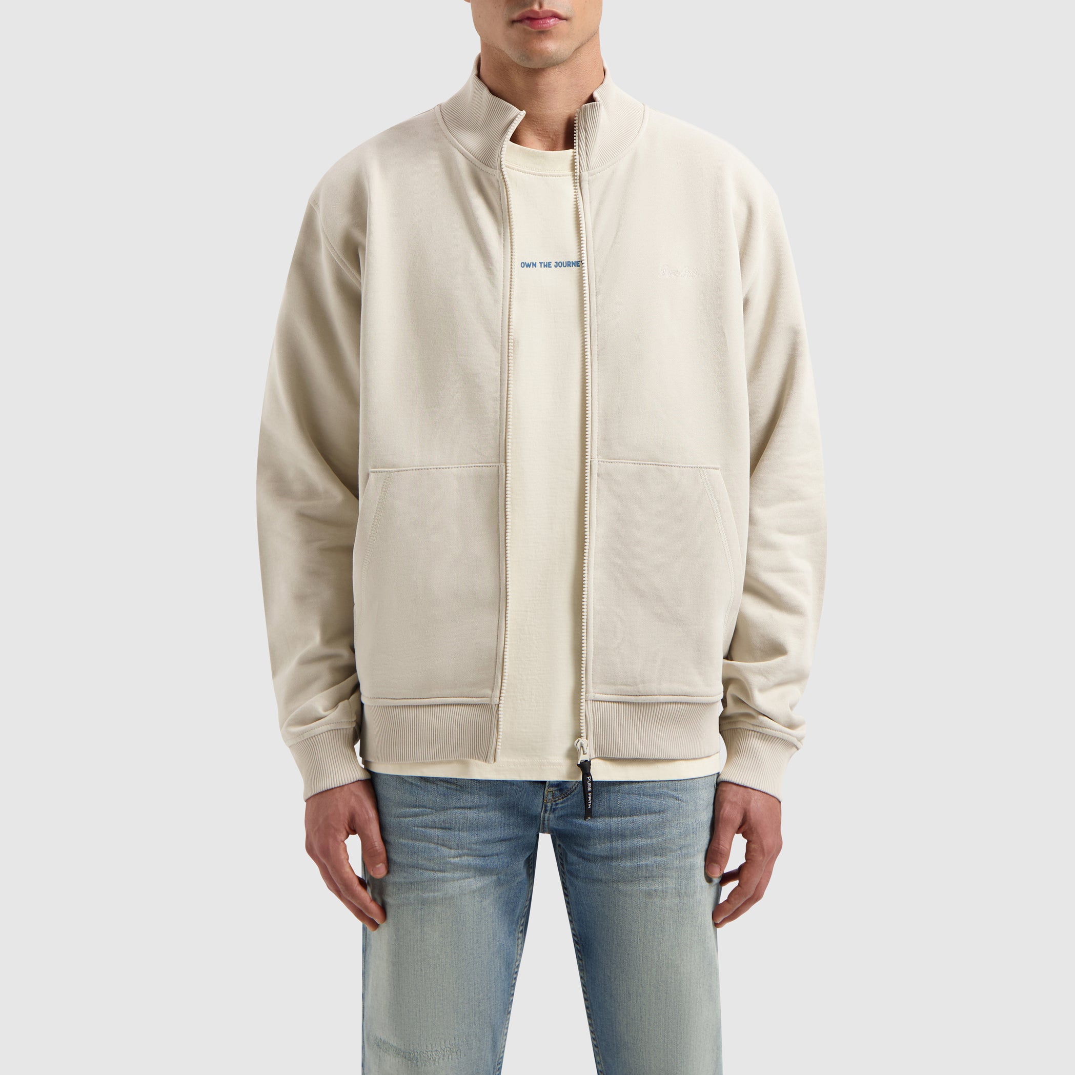 Stand-Up Collar Zip Sweater | Sand