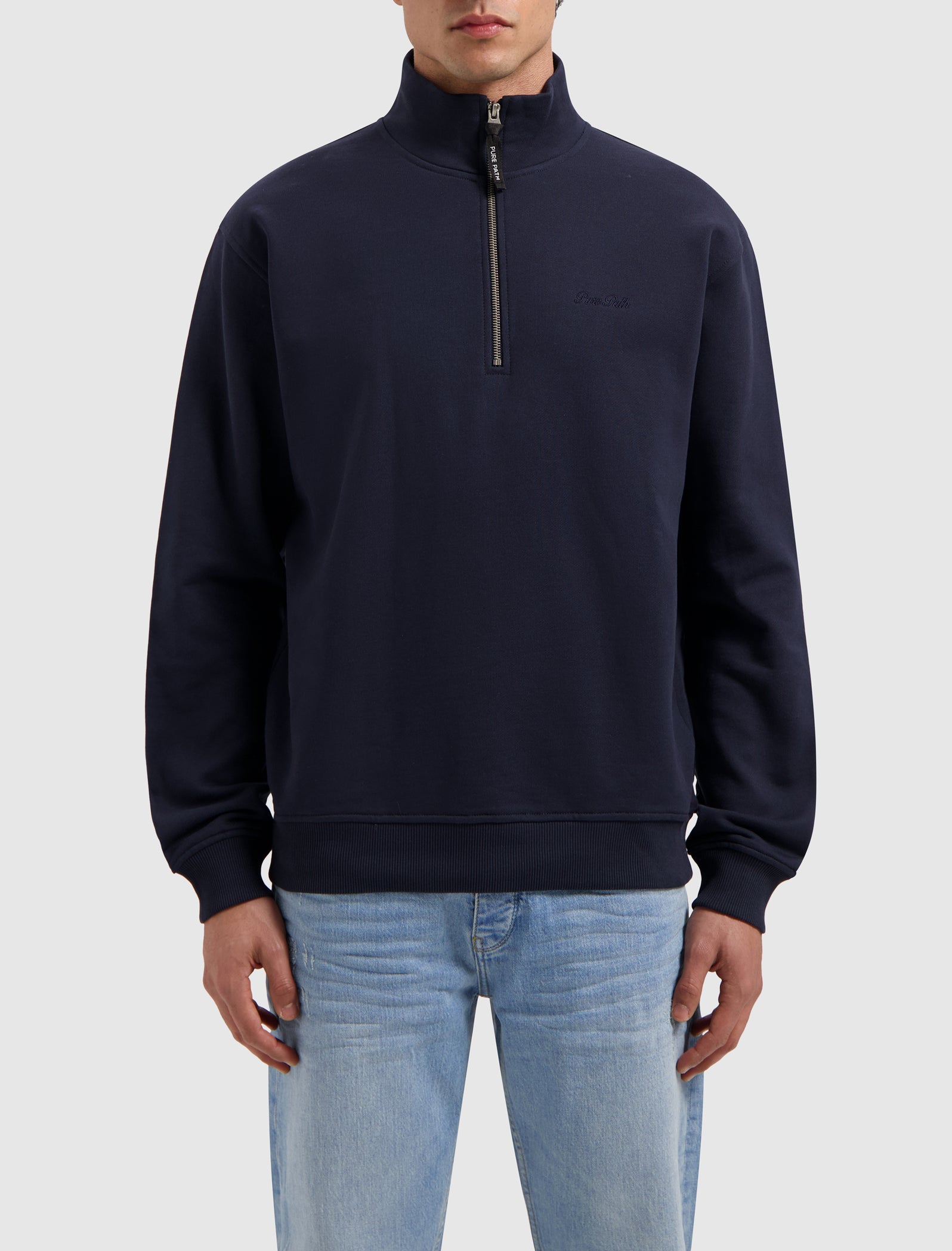 Embroidery Half-zip Sweater | Navy