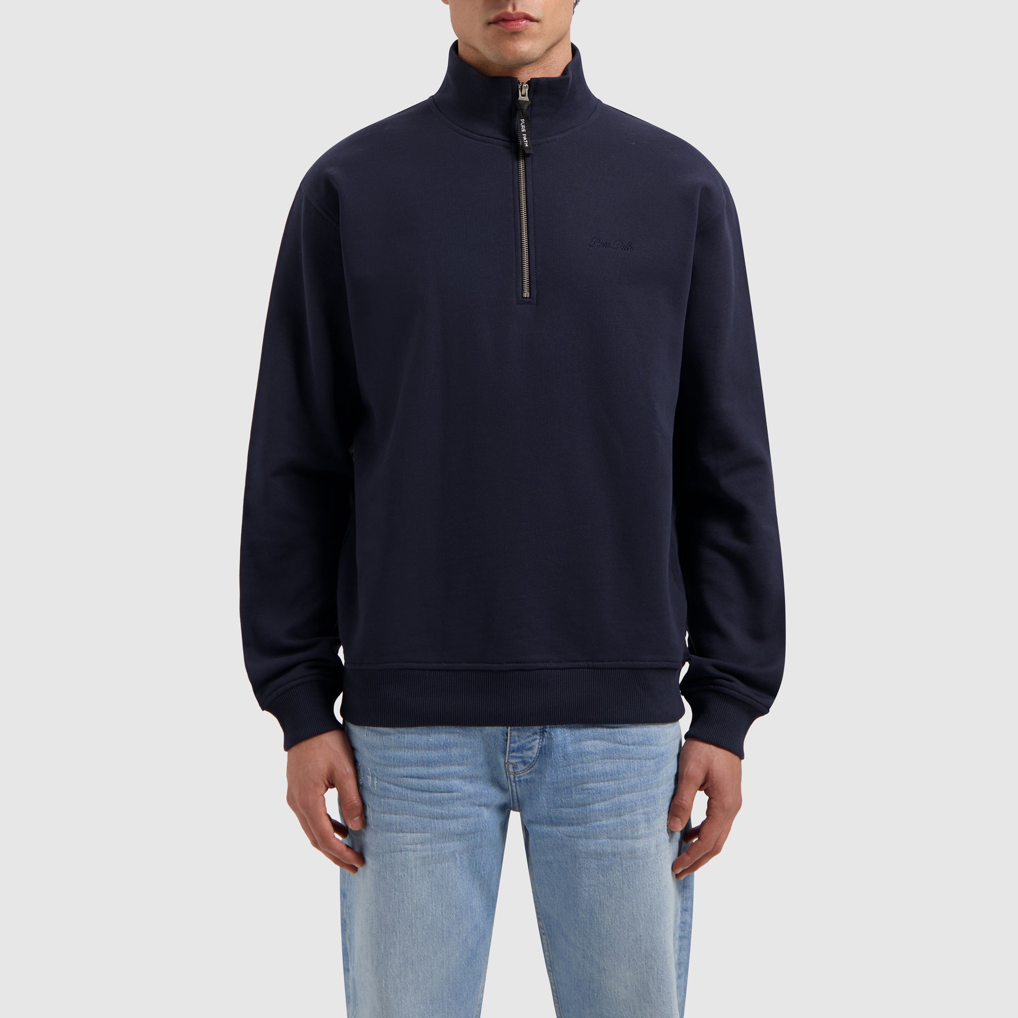 Embroidery Half-zip Sweater | Navy