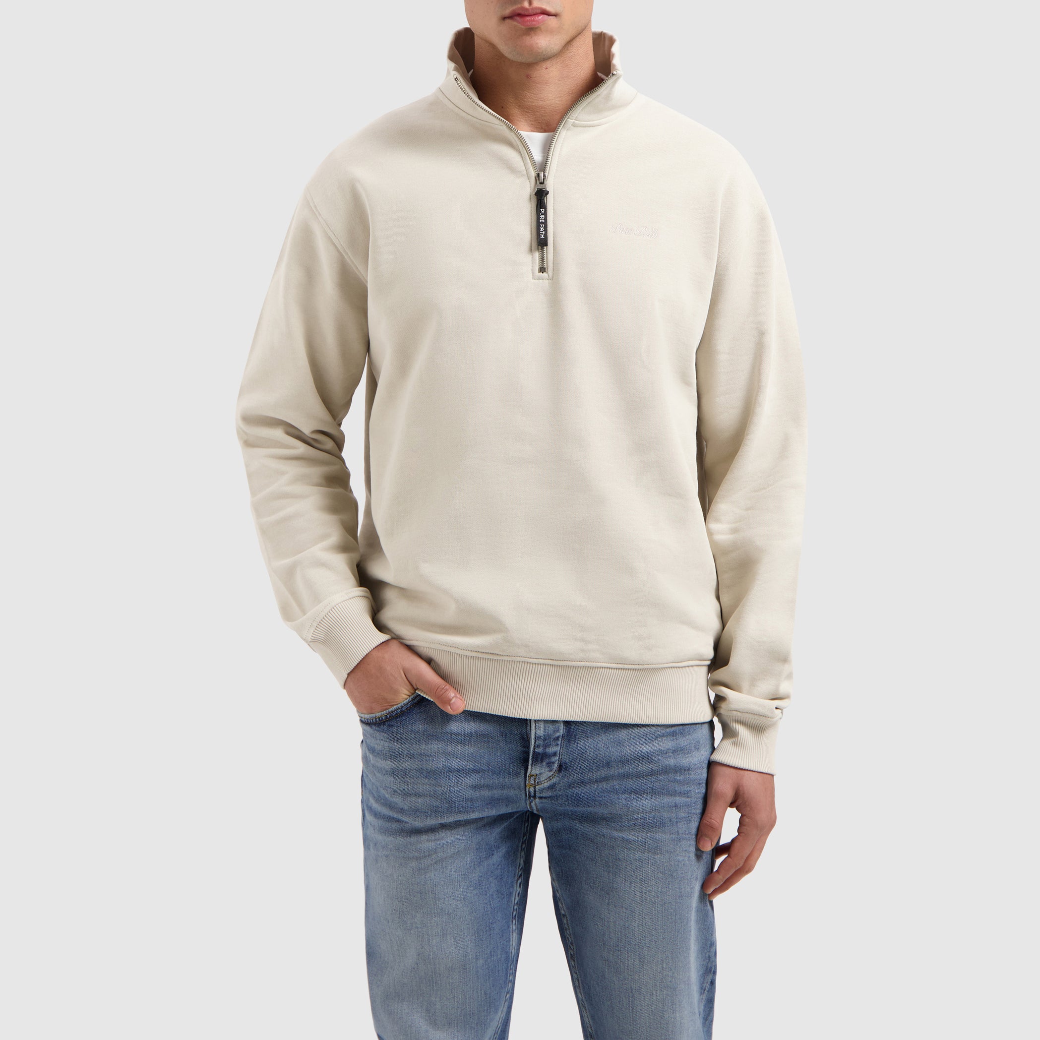 Embroidery Half-zip Sweater | Sand