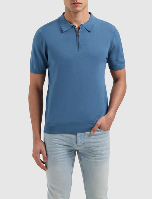 Half-zip Knitwear Polo | Mid Blue