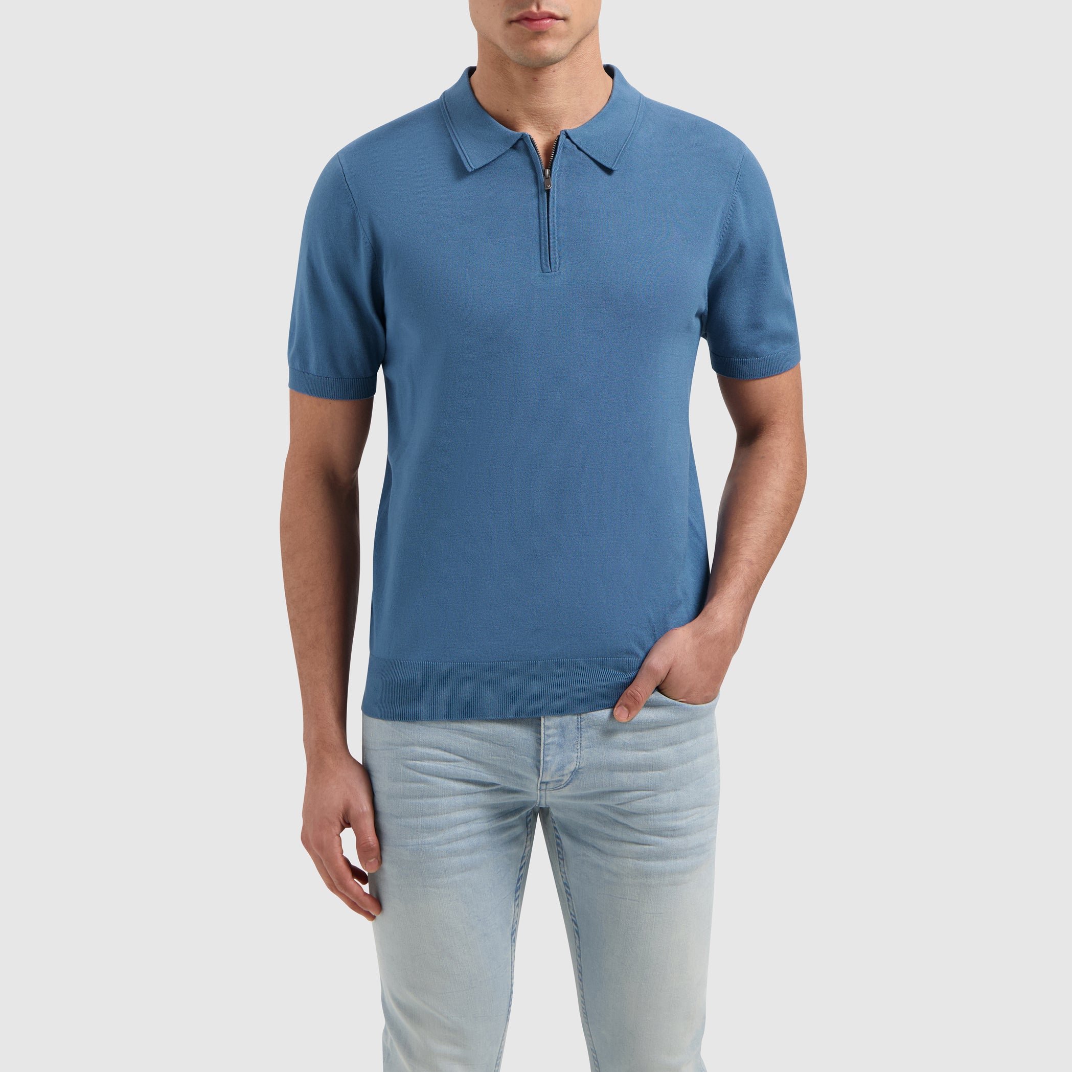 Half-zip Knitwear Polo | Mid Blue