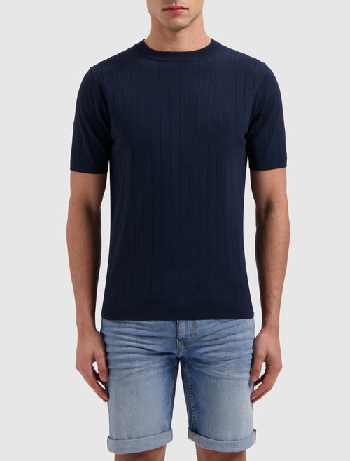 Vertical Striped Knitwear T-shirt | Navy