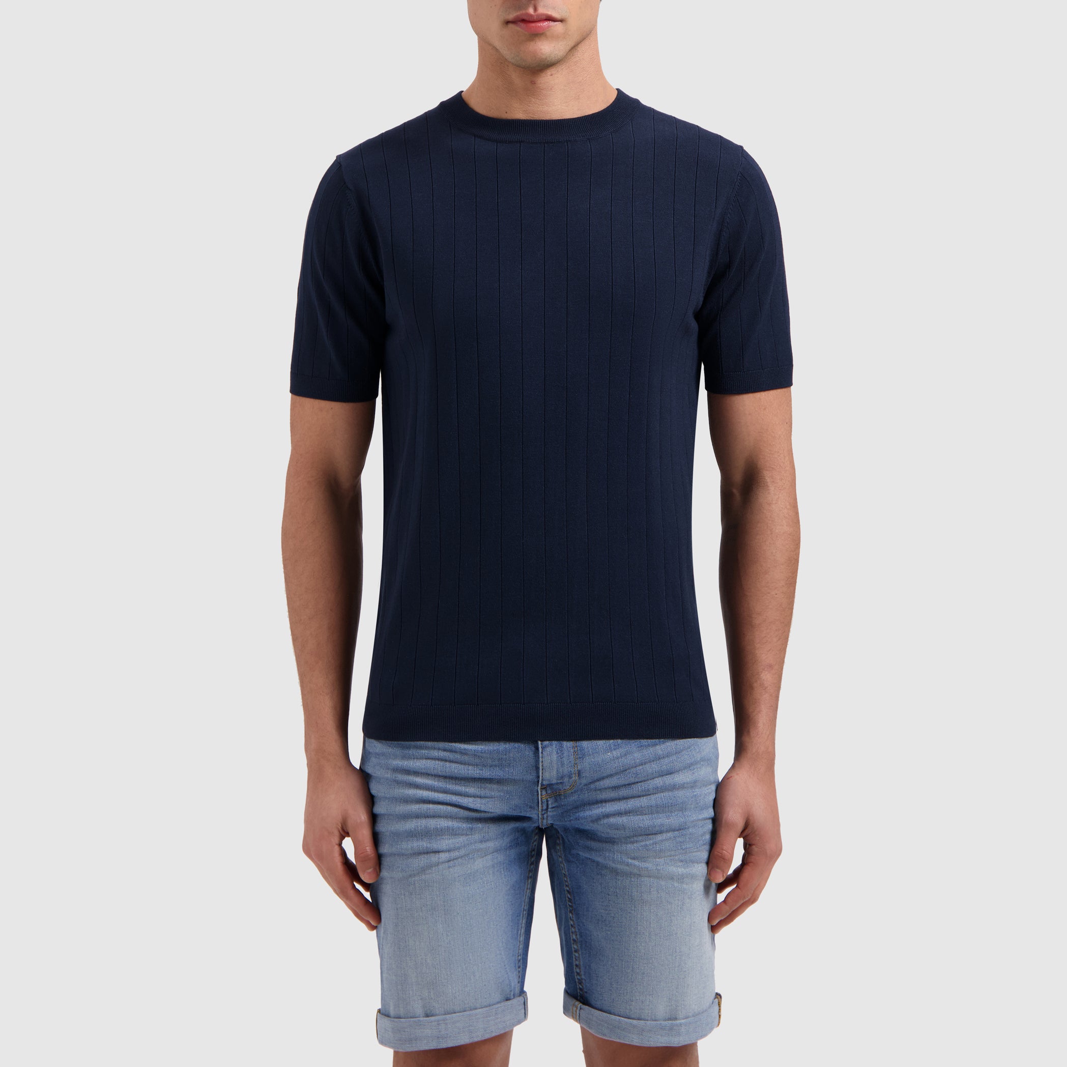 Vertical Striped Knitwear T-shirt | Navy