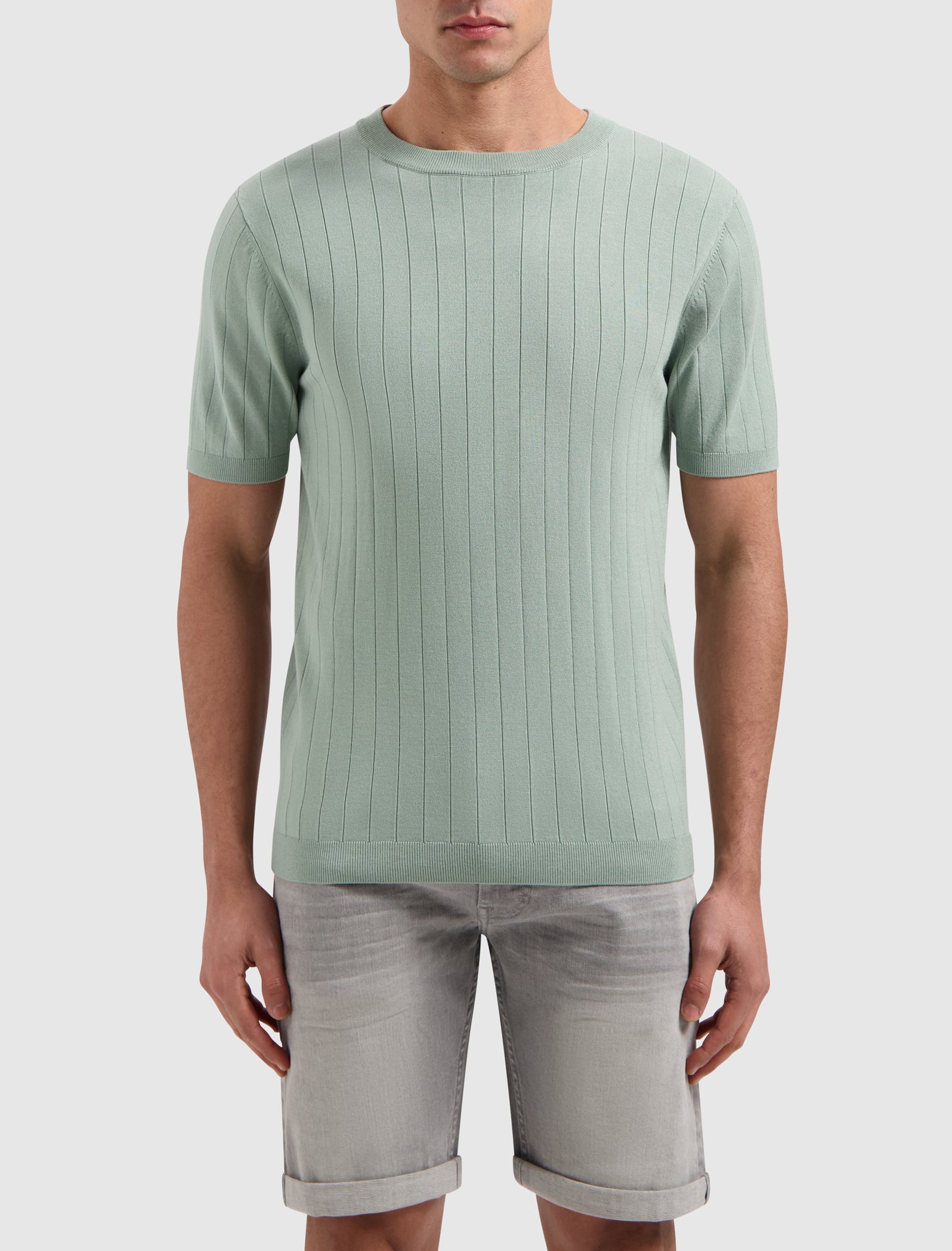 Vertical Striped Knitwear T-shirt | Army Green