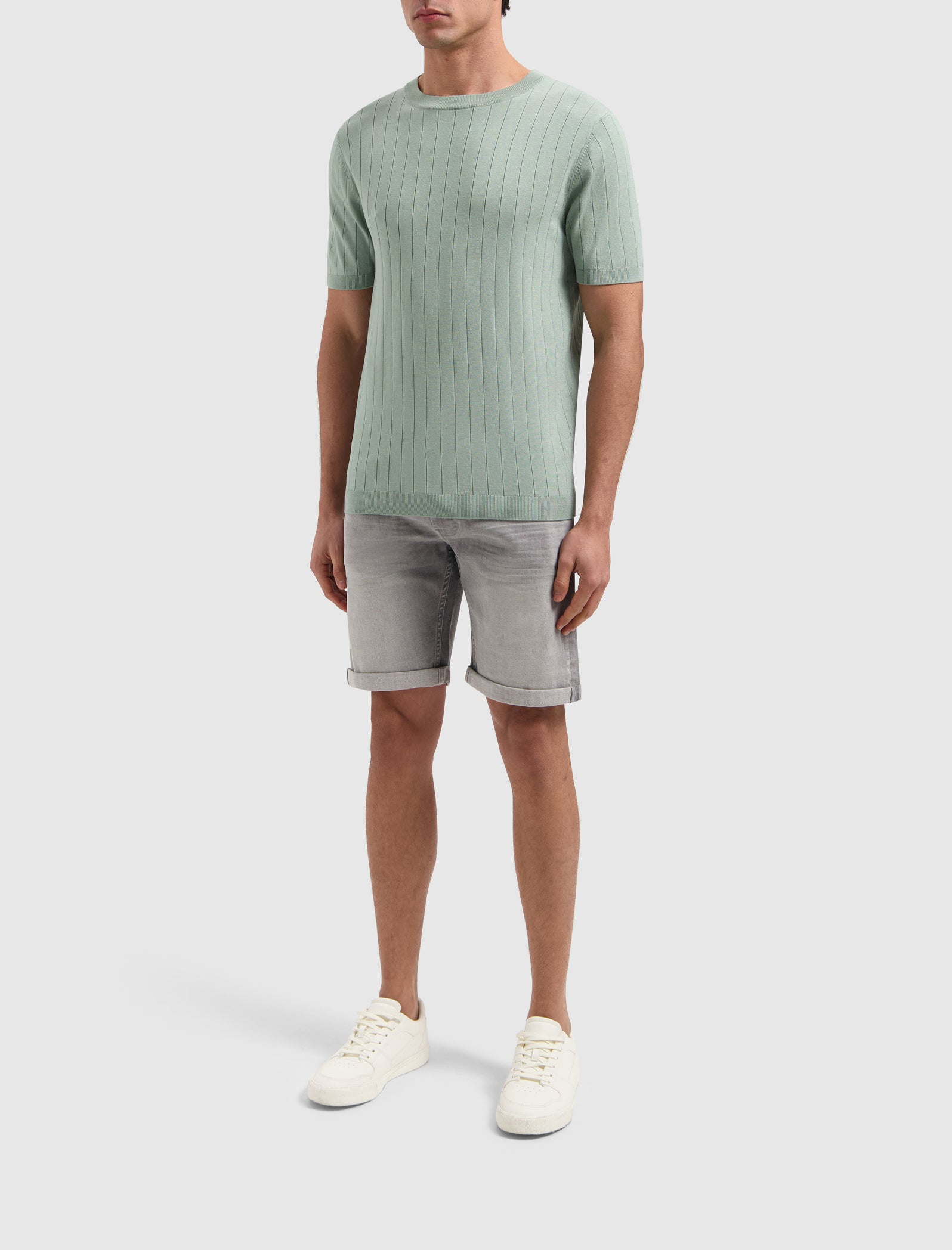 Vertical Striped Knitwear T-shirt | Army Green