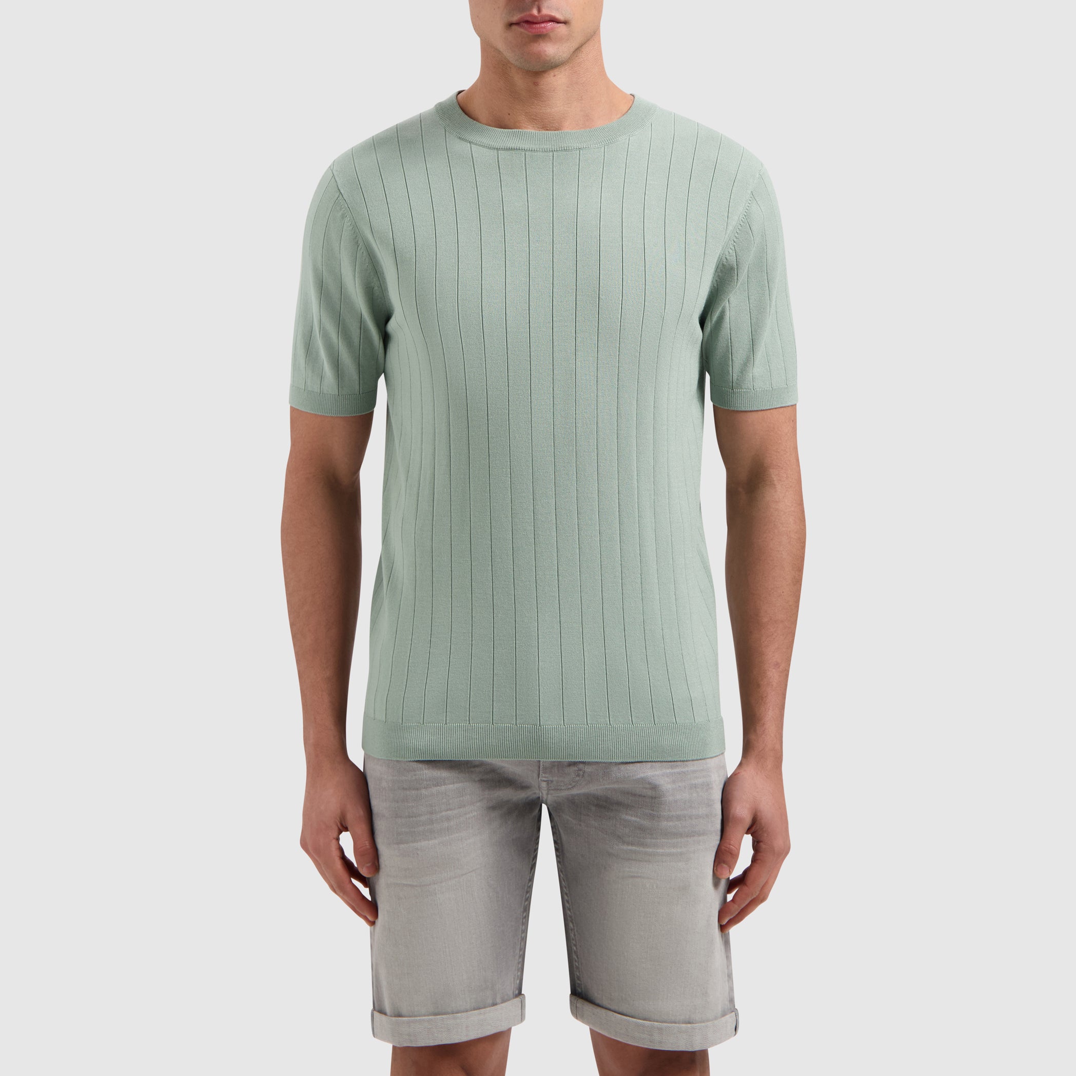 Vertical Striped Knitwear T-shirt | Army Green