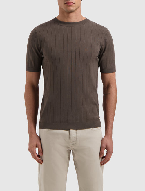 Vertical Striped Knitwear T-shirt | Brown