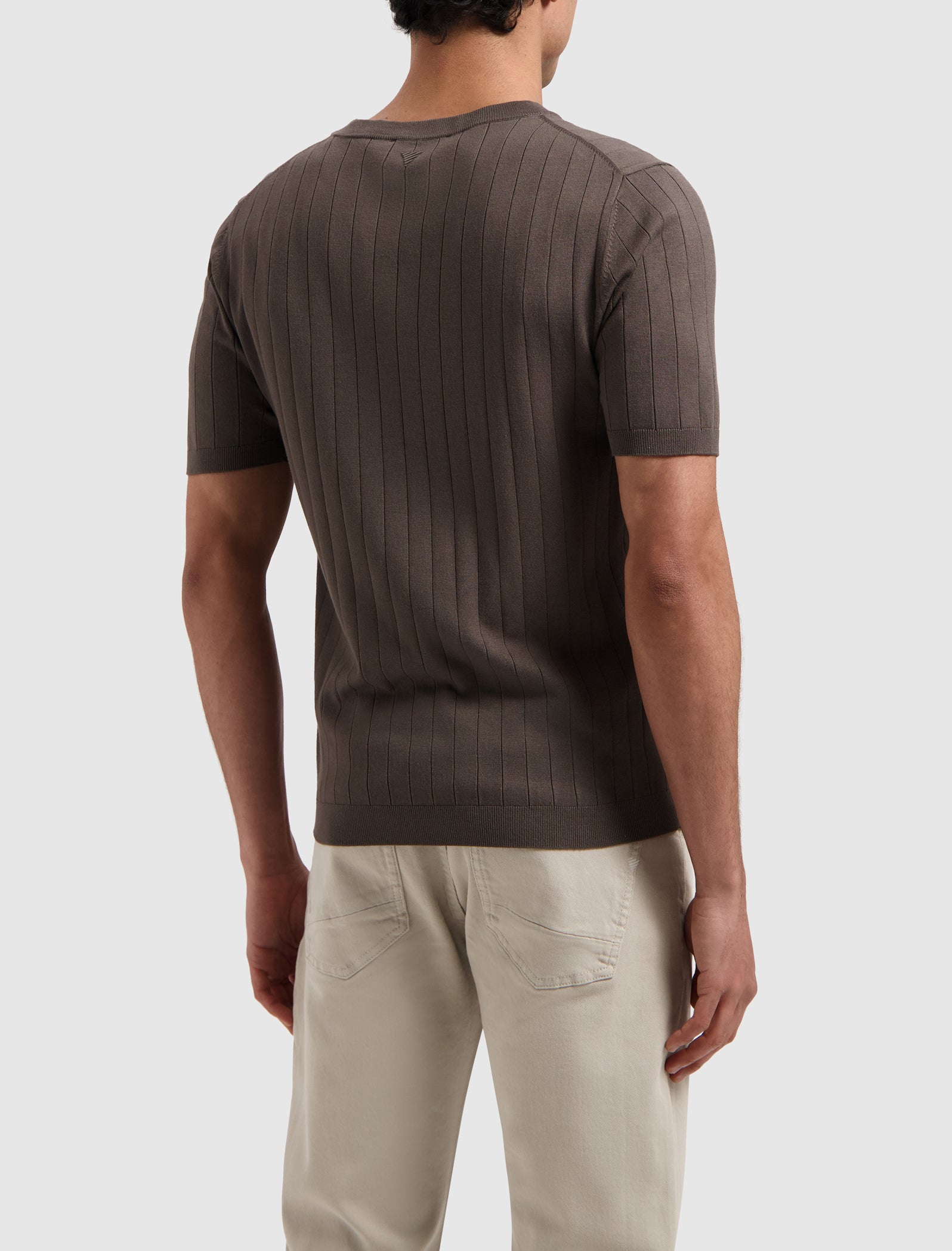 Vertical Striped Knitwear T-shirt | Brown