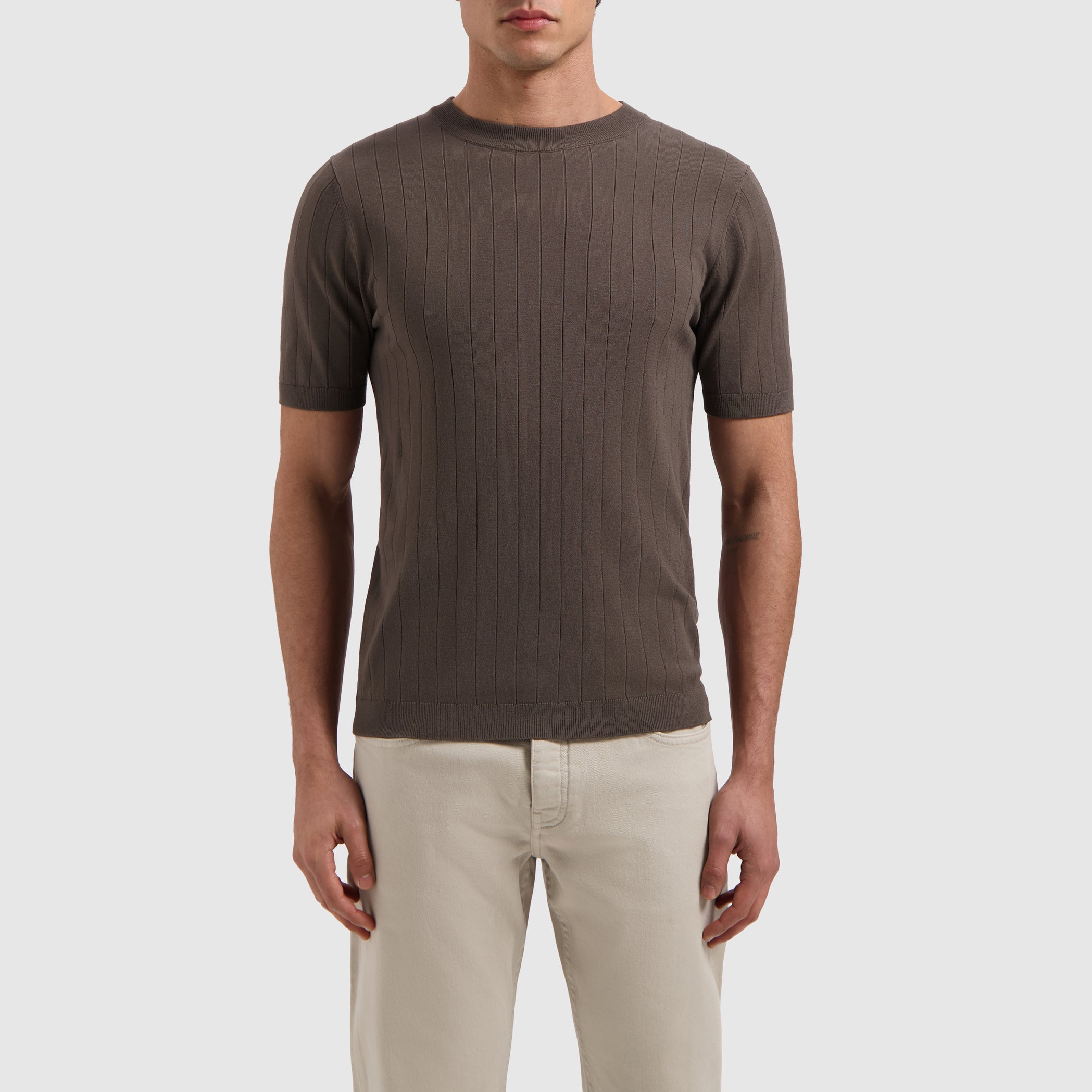 Vertical Striped Knitwear T-shirt | Brown