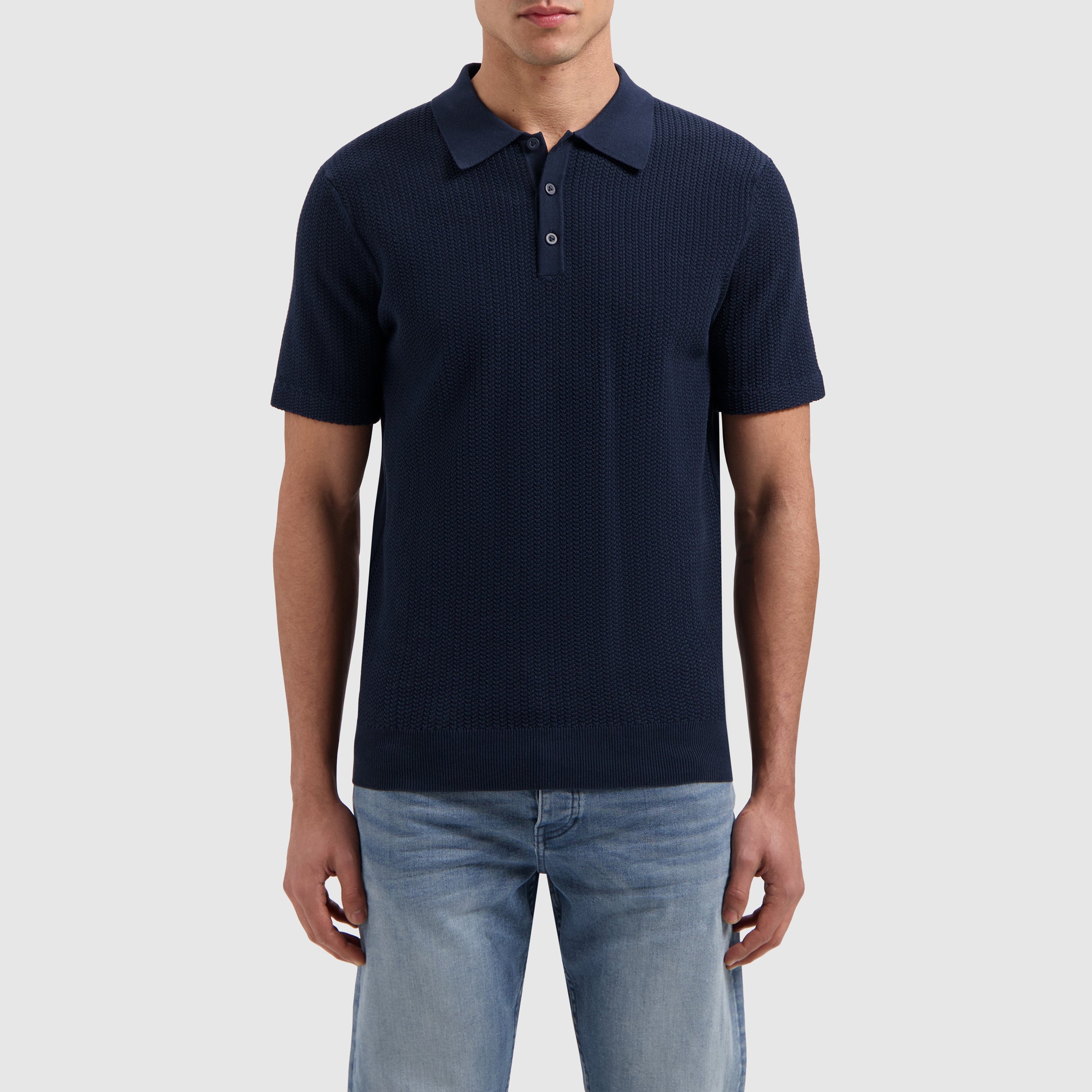 Braided Knitwear Polo | Navy