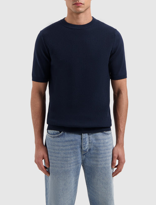 Braided Knitwear T-shirt | Navy