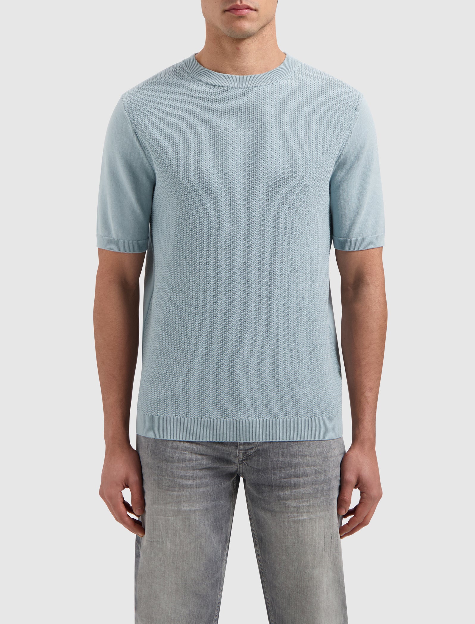 Braided Knitwear T-shirt | Blue Grey