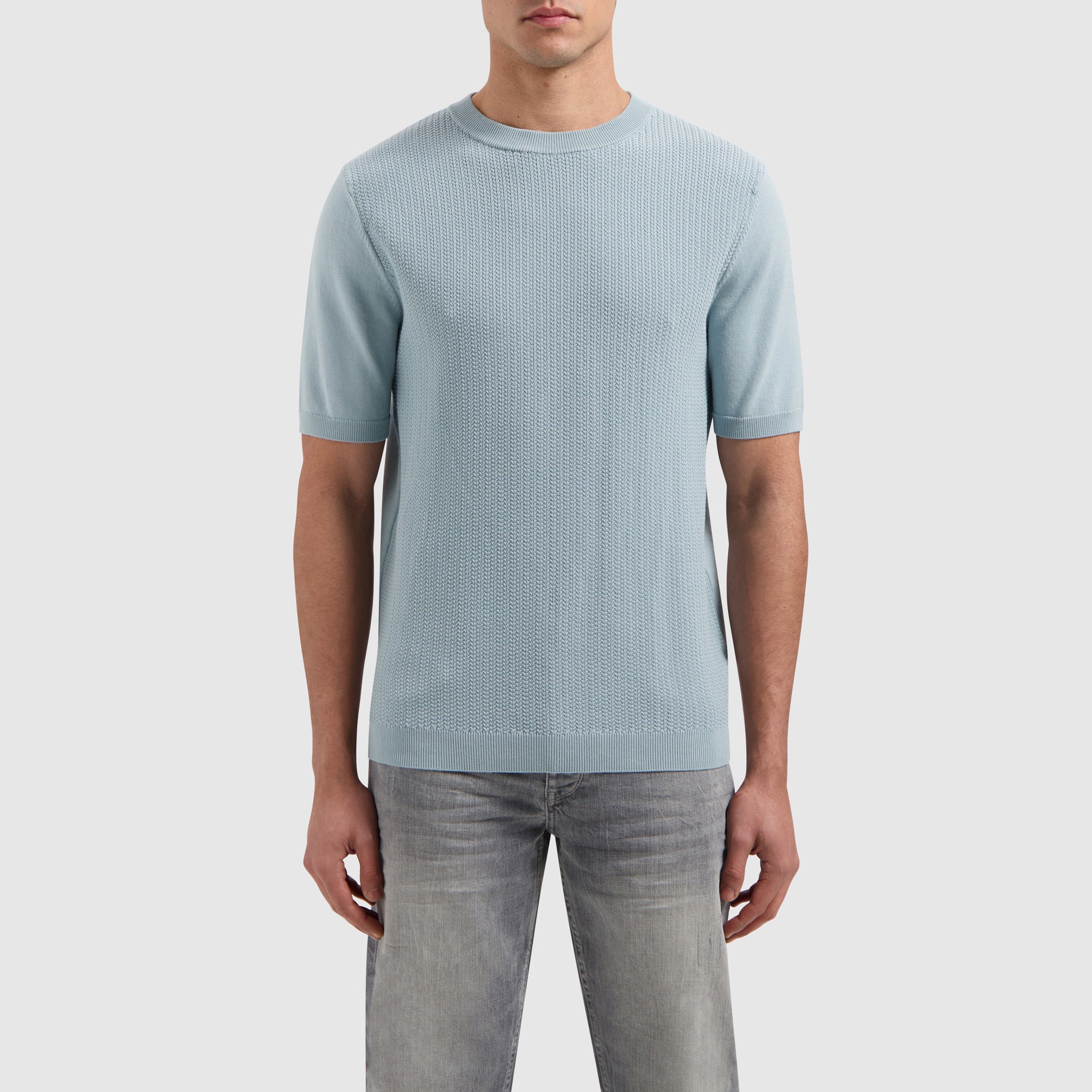 Braided Knitwear T-shirt | Blue Grey